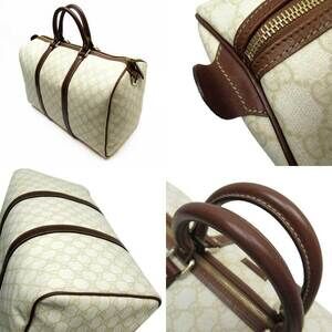 Gucci White GG Brown Leather Gold Bag Boston